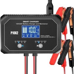 2-Bank 20A (10A/Bank) Car Battery Charger, 12V 24V Automatic Automotive Charge